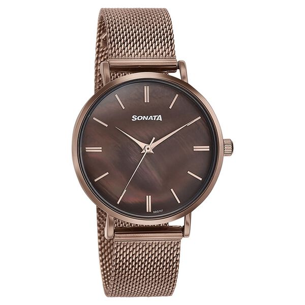 Sonata Quartz Analog Brown Dial Brown Stainless Steel Strap Watch For Women - image number 2