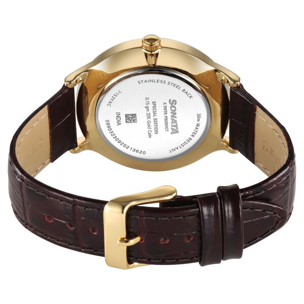Sonata Gold Quartz Analog Regal Maroon With Gold Coin Dial Brown Leather Strap Watch For Men - image number 6