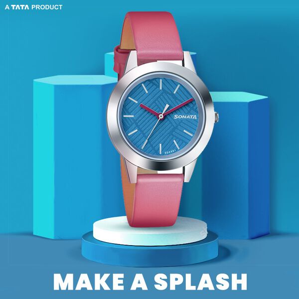 Sonata Splash Blue Dial Women Watch With Leather Strap - image number 0