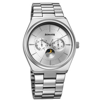 Sonata Festive Quartz Analog Silver Dial Metal Strap Watch For Men