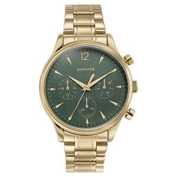 Sonata Wedding Edit Quartz Multifunction Green Dial Stainless Steel Strap Watch For Men
