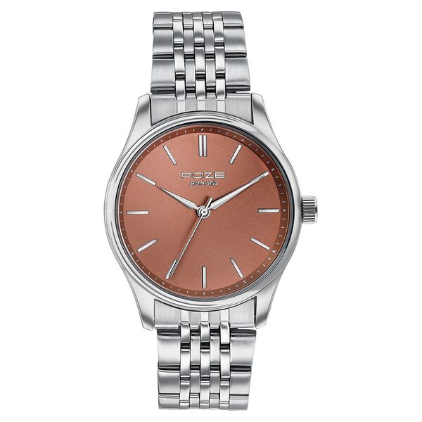 Sonata Poze Quartz Analog Brown Dial Silver Colour Stainless Steel Strap Watch For Men - image number 2