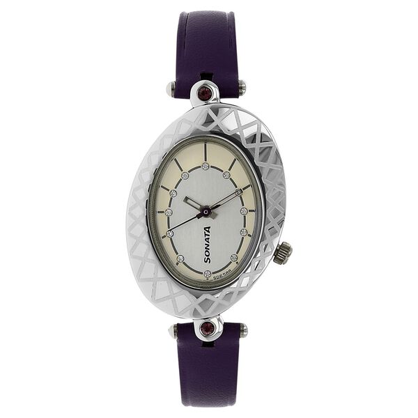 Sonata Quartz Analog Silver Dial Leather Strap Watch for Women - image number 0