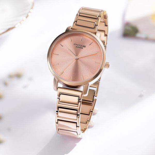 Sonata Poze Quartz Analog Pink Dial Metal Strap Watch for Women - image number 0