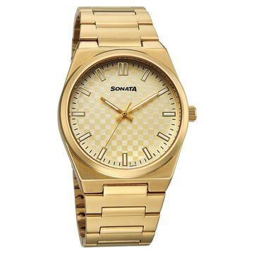 Sonata Festive Quartz Analog Golden Dial Metal Strap Watch For Men