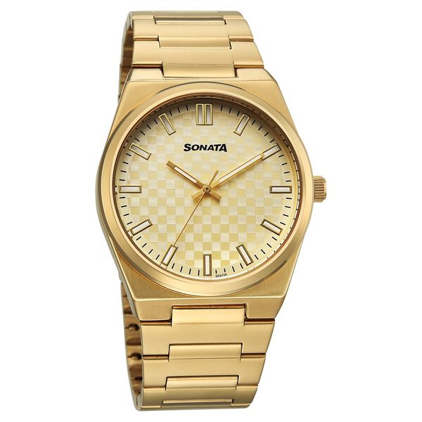 Sonata Festive Quartz Analog Golden Dial Metal Strap Watch For Men - image number 0