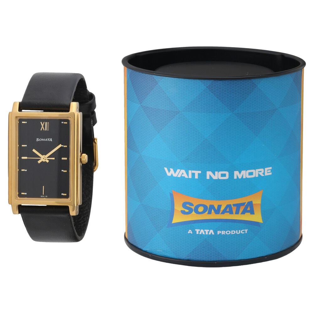 Buy Online Sonata Quartz Analog Black Dial Leather Strap Watch for