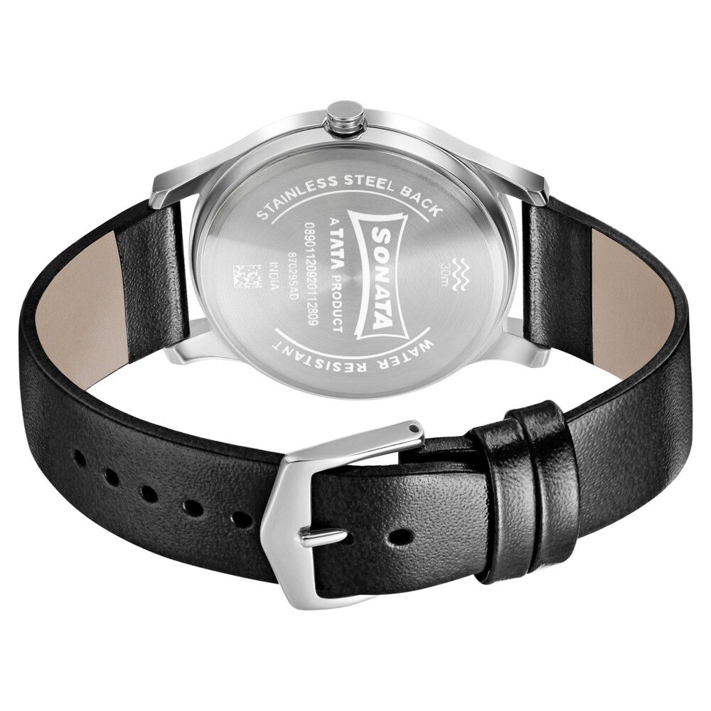 Sonata Quartz Analog White Dial Leather Strap Watch for Men