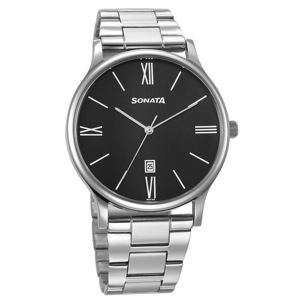 Sonata Aspire Quartz Analog with Date Black Dial Stainless Steel Strap Watch For Men - image number 0