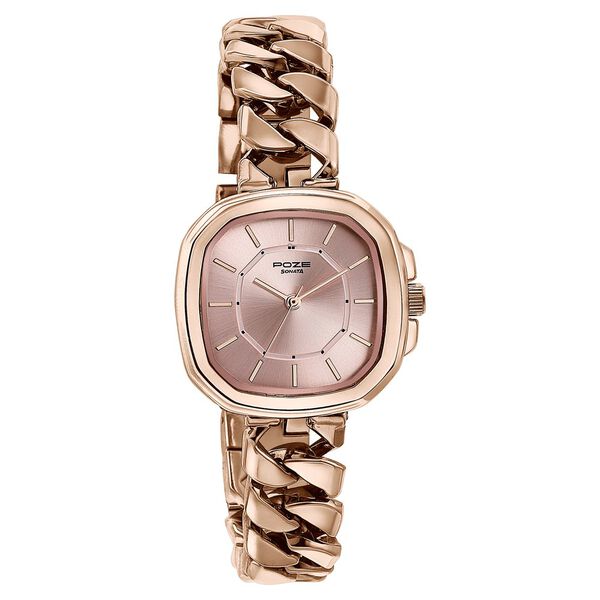 Sonata Poze Quartz Analog Rose Gold Dial Metal Strap Watch For Women - image number 2