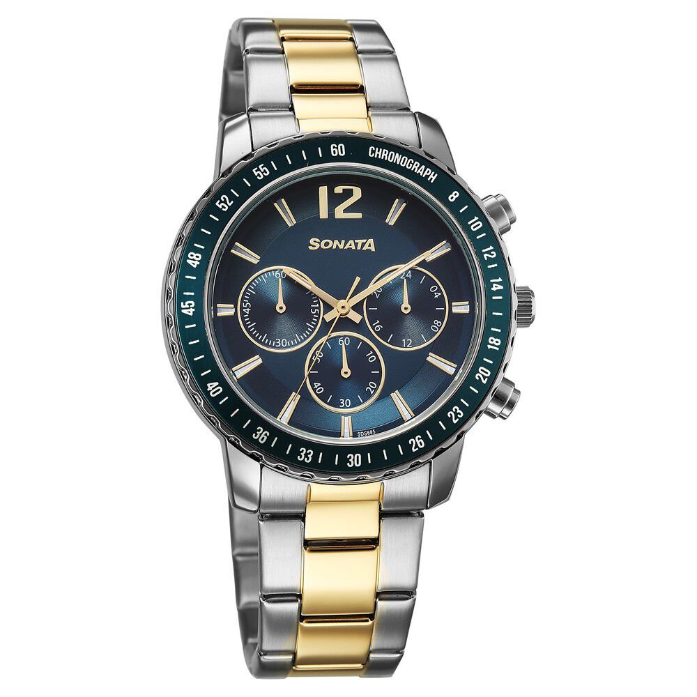 Sonata Chronos Quartz Analog with Date Blue Dial Two Toned Colour Stainless Steel Strap Watch For Men-picture-29