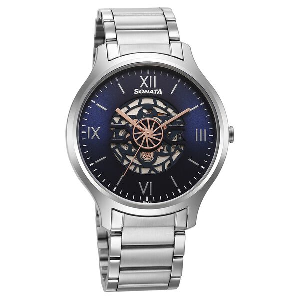 Sonata Unveil Quartz Multifunction Blue Dial Stainless Steel Strap Watch for Men - image number 0