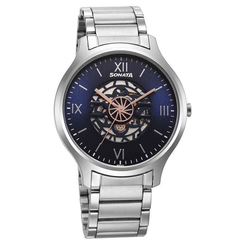 Sonata Unveil Quartz Multifunction Blue Dial Stainless Steel Strap Watch for Men - image number 0