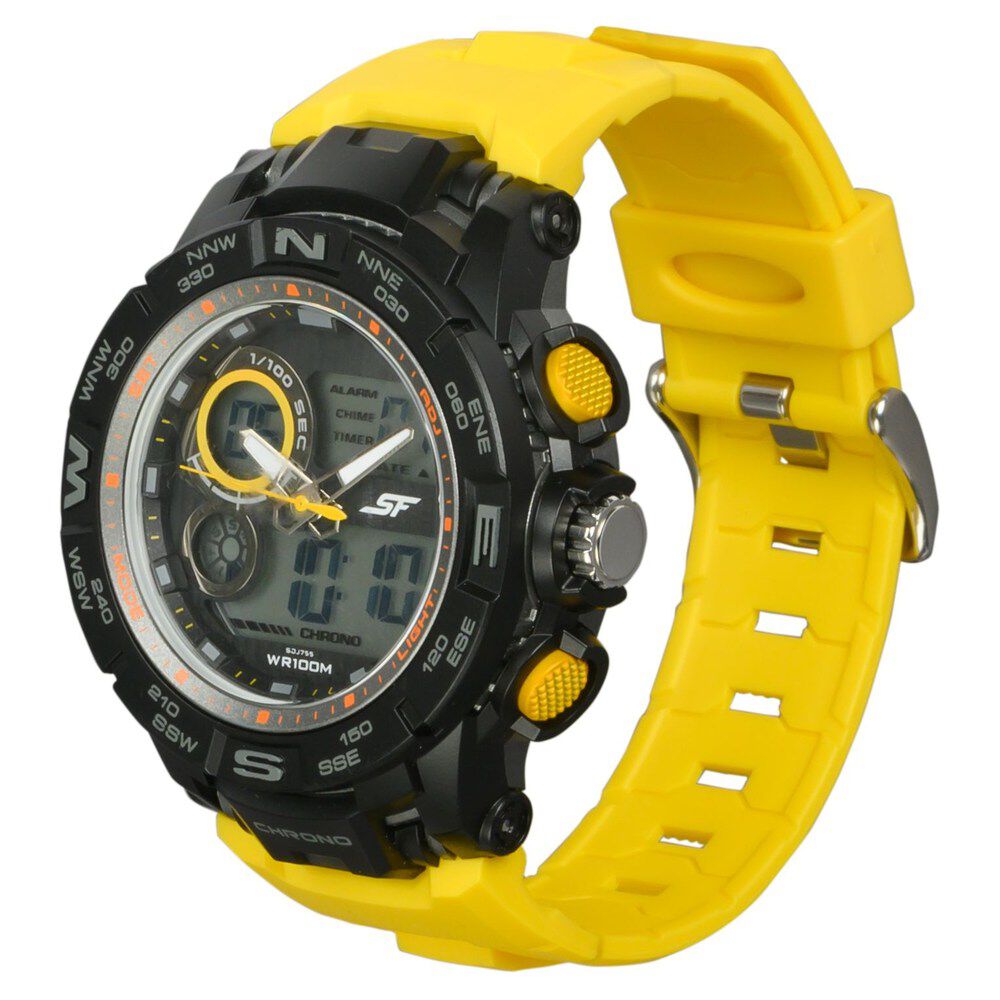 SF Neon Quartz Analog Digital Dial PU Strap Watch for Men