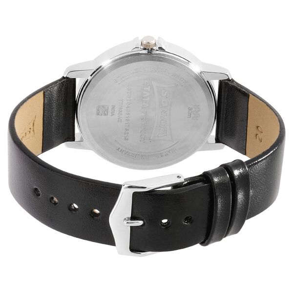 Sonata Quartz Analog Black Dial Leather Strap Watch for Men - image number 4
