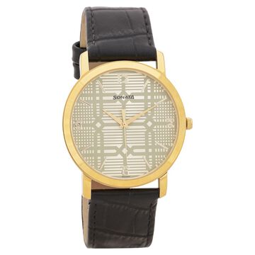 Sonata Quartz Analog Silver Dial Leather Strap Watch for Men