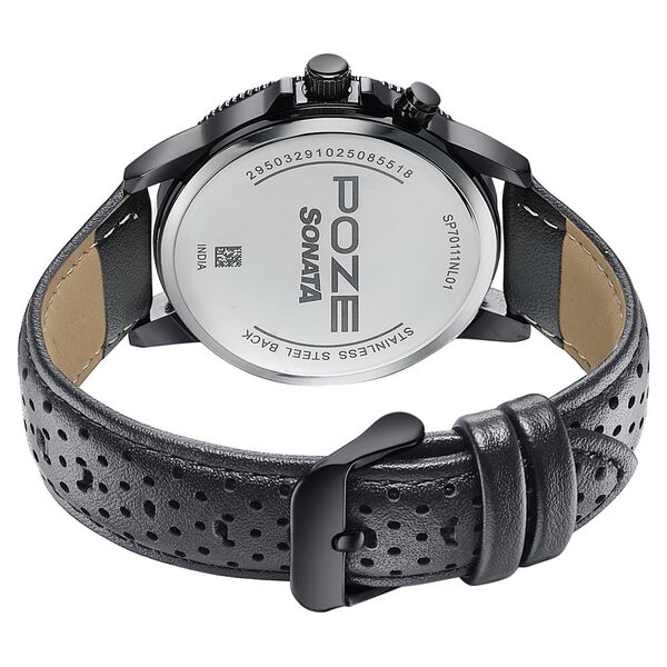 Poze By Sonata Quartz Analog Black Dial Black PU Leather Strap Watch For Men - image number 6