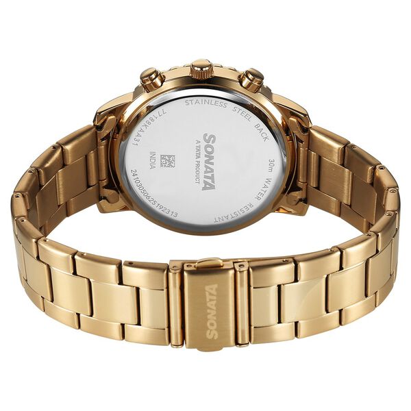 Sonata Chronos Quartz Analog with Date Green Dial Golden Colour Stainless Steel Strap Watch For Men - image number 4