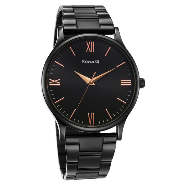 Sonata Aspire Quartz Analog Black Dial Stainless Steel Strap Watch for Men - image number 1