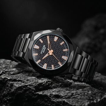 Poze Poze Quartz Analog Black Dial Black Metal Strap Watch For Men