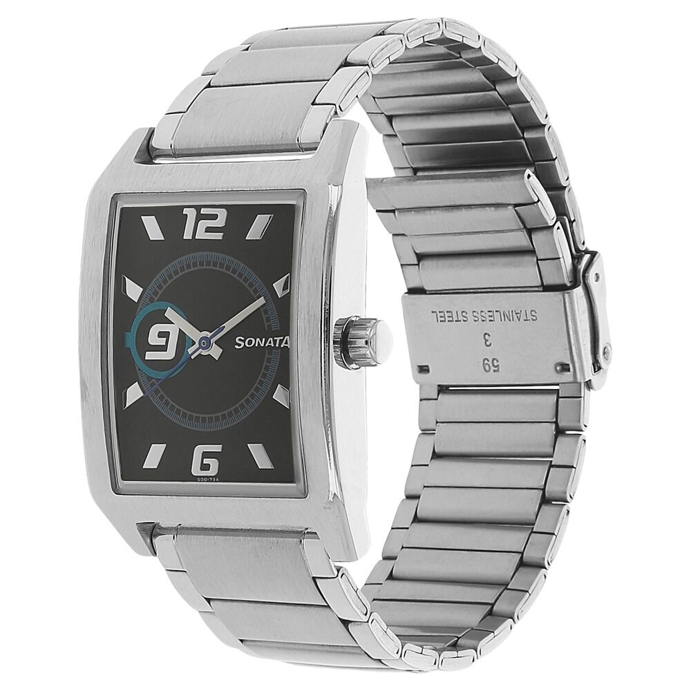 Buy Online Sonata Quartz Analog Black Dial Stainless Steel Strap Watch for Men np7999sm01 Sonata