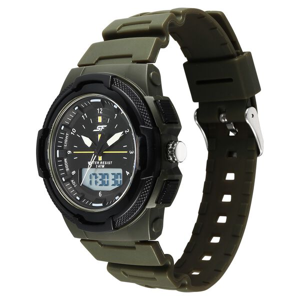 SF Maverick Quartz Digital Ana Digi Black Dial PU Strap Watch For Men - image number 2