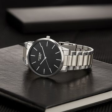 Sonata Poze Quartz Analog Black Dial Silver Color Stainless Steel Strap Watch For Men