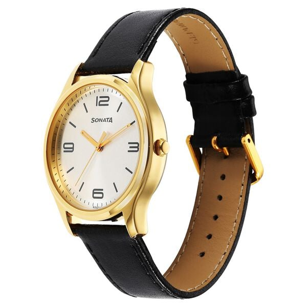 Sonata Traditional Essentials Quartz Analog Silver Dial Leather Strap Watch for Men - image number 1