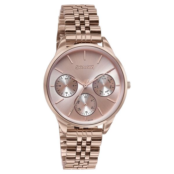 Sonata Wedding Edit Quartz Multifunction Pink Dial Stainless Steel Strap Watch For Women - image number 2