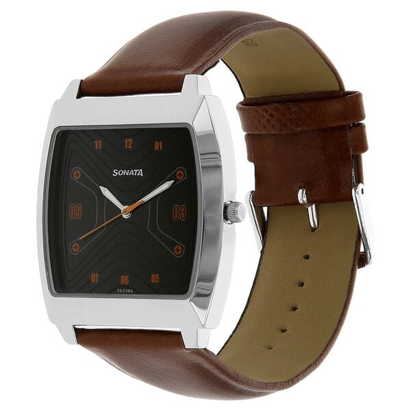 Sonata Quartz Analog Black Dial Leather Strap Watch for Men - image number 1