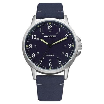 Poze by Sonata Quartz Analog Blue Dial PU Leather Strap Watch for Men