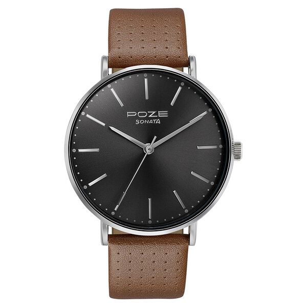 Sonata Poze Quartz Analog Black Dial Leather Strap Watch for Men - image number 1