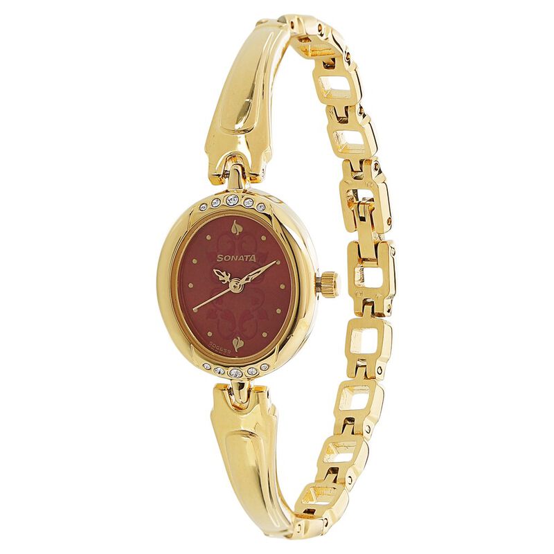 Sonata Wedding Maroon Dial Women Watch With Metal Strap - image number 1