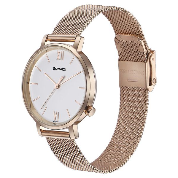 Sonata Elegent Essentials Quartz Analog White Dial Stainless Steel Strap Watch For Women - image number 2