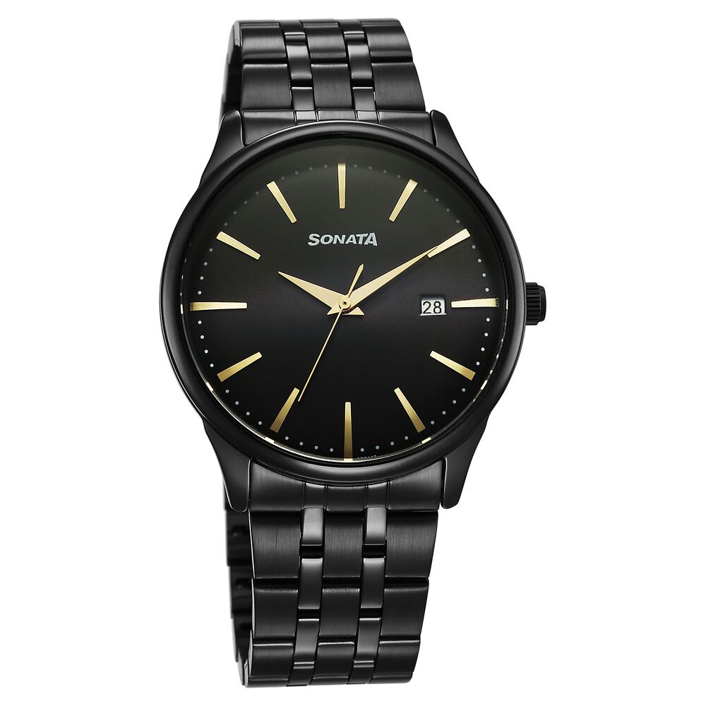 Buy Online Sonata Eternia Quartz Analog with Date Black Dial Metal