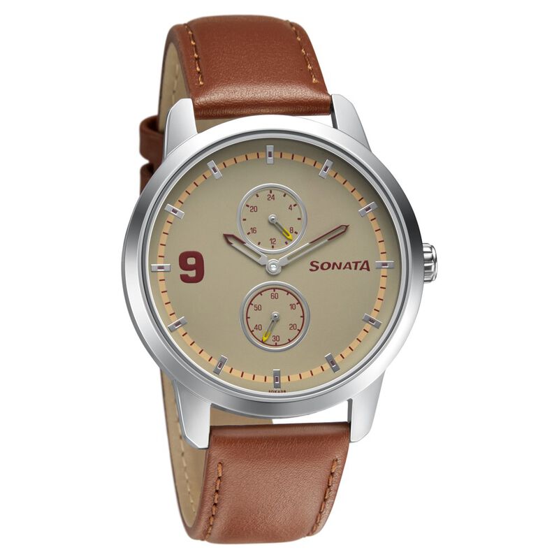 Sonata Quartz Analog Off White Dial Leather Strap Watch for Men - image number 0