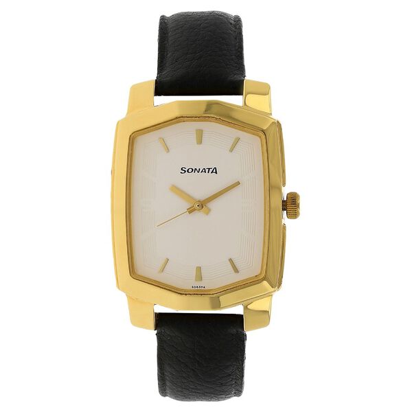 Sonata Quartz Analog Silver Dial Leather Strap Watch for Men - image number 0