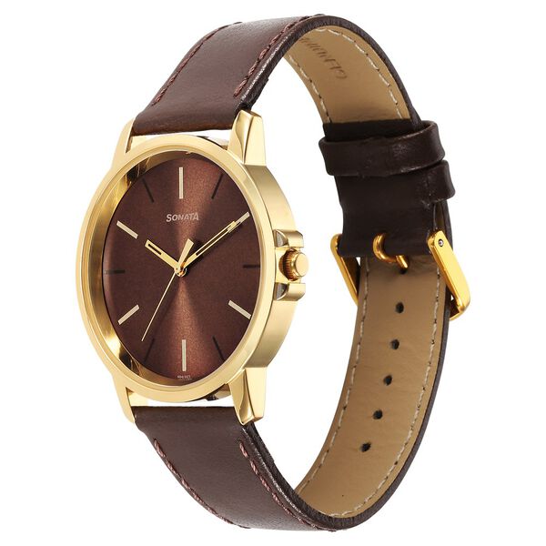 Sonata Traditional Essentials Quartz Analog Brown Dial Leather Strap Watch for Men - image number 1