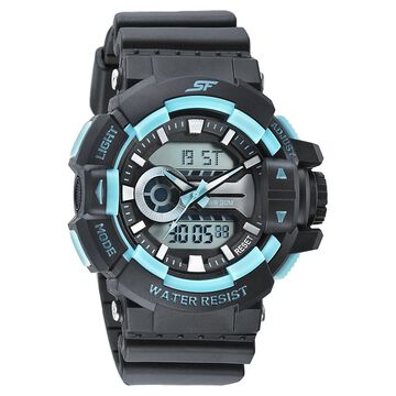 SF Quartz Analog Digital Black Dial PU Strap Watch for Men