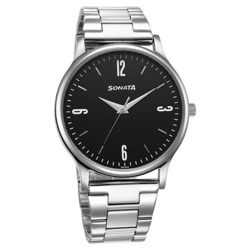 Sonata Aspire Quartz Analog Black Dial Stainless Steel Strap Watch for Men
