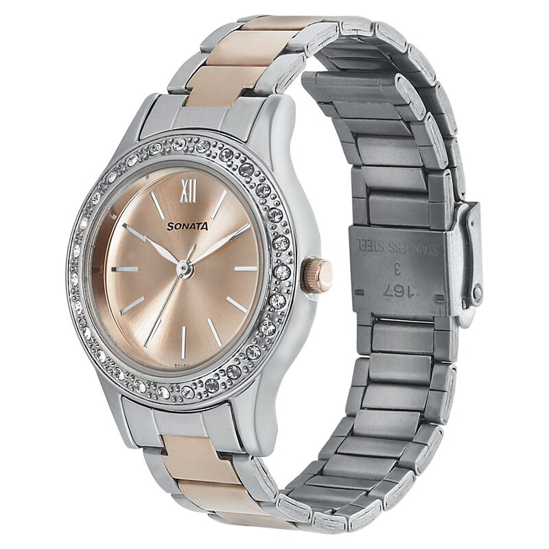 Sonata Blush Rose Gold Dial Women Watch With Stainless Steel Strap - image number 1