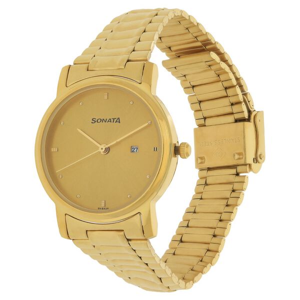 Sonata Quartz Analog with Date Champagne Dial Stainless Steel Strap Watch for Men - image number 1