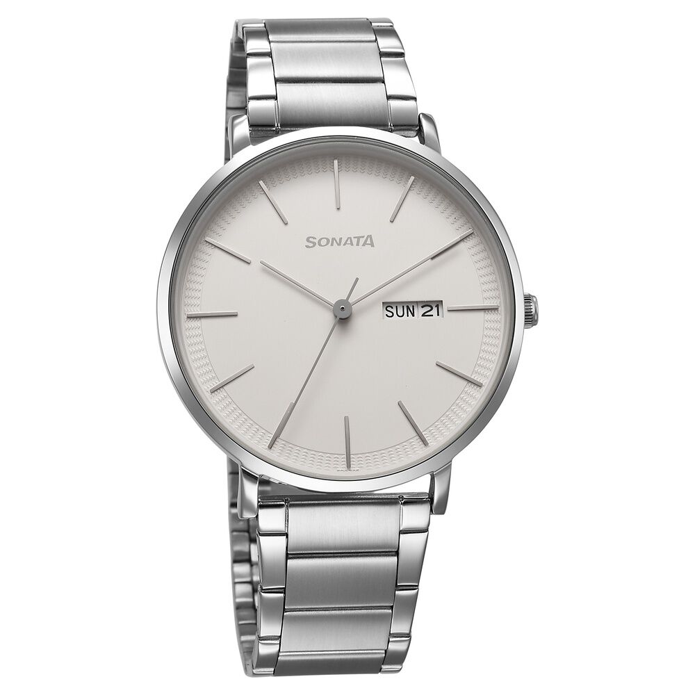 Sonata Ascent Quartz Analog with Day and Date White Dial Stainless Steel Strap Watch For Men-picture-15