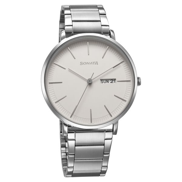 Sonata Ascent Quartz Analog with Day and Date White Dial Stainless Steel Strap Watch For Men - image number 0