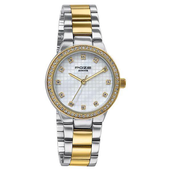 Sonata Poze Quartz Analog White Dial Two Toned Colour Stainless Steel Strap Watch For Women - image number 1