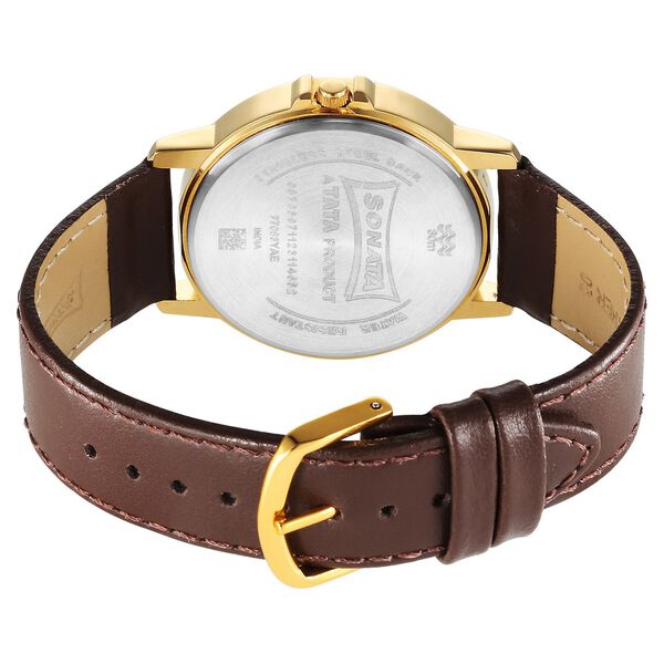 Sonata Traditional Essentials Quartz Analog Brown Dial Leather Strap Watch for Men - image number 3