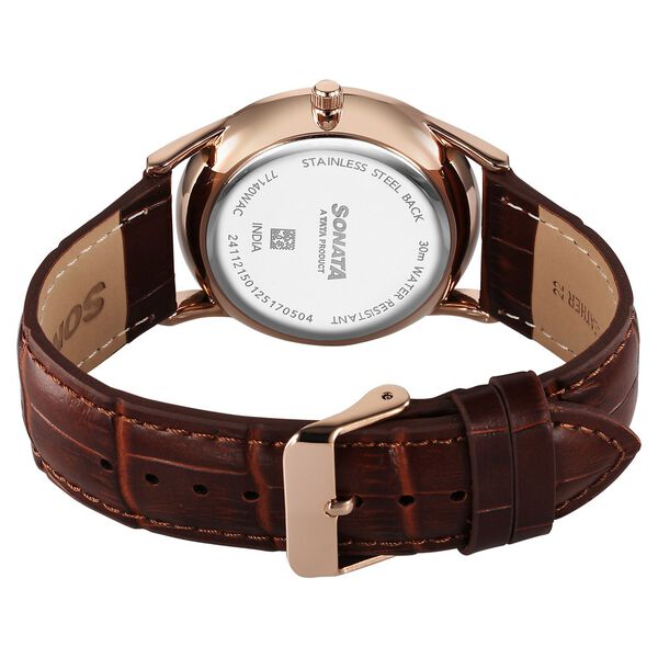 Sonata Eternia Quartz Analog White Dial Leather Strap Watch For Men - image number 4