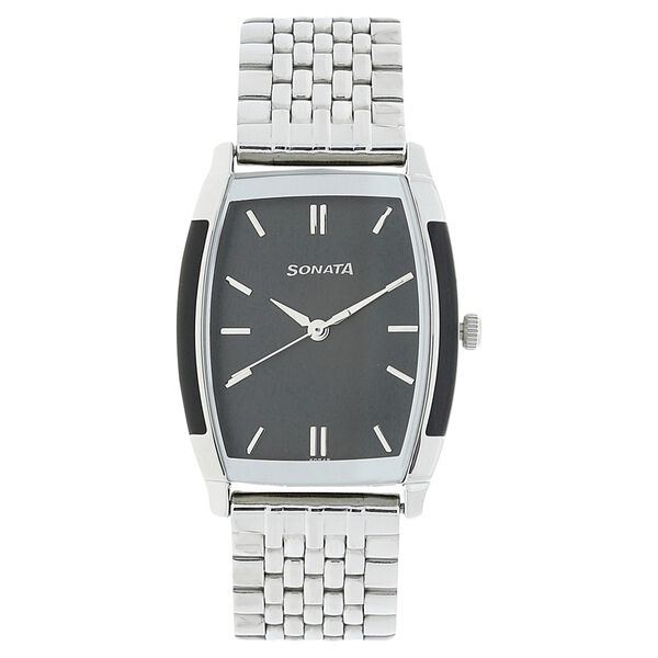 Sonata Quartz Analog Black Dial Stainless Steel Strap Watch for Men - image number 0