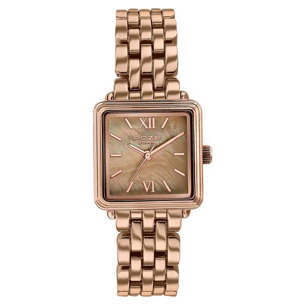 Poze By Sonata Quartz Analog Brown Mother of Pearl Dial Rose Gold Metal Strap Watch For Women - image number 1