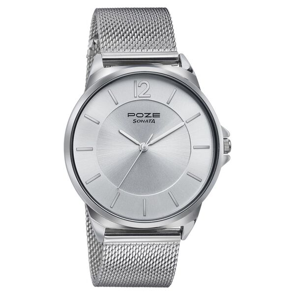 Sonata Poze Quartz Analog Silver Dial Silver Color Stainless Steel Strap Watch For Men - image number 2